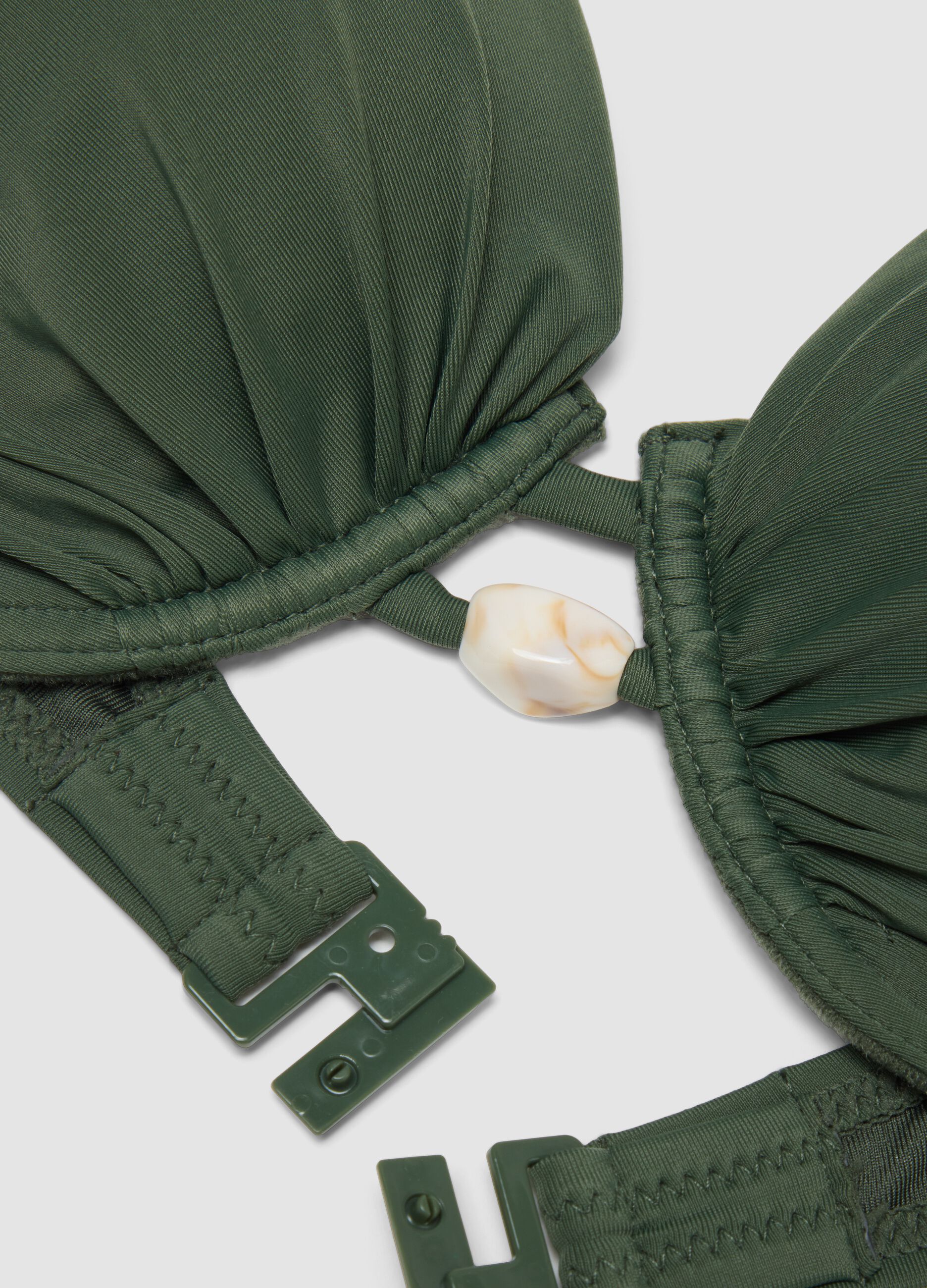 Green stretch bikini top with stones and removable cups