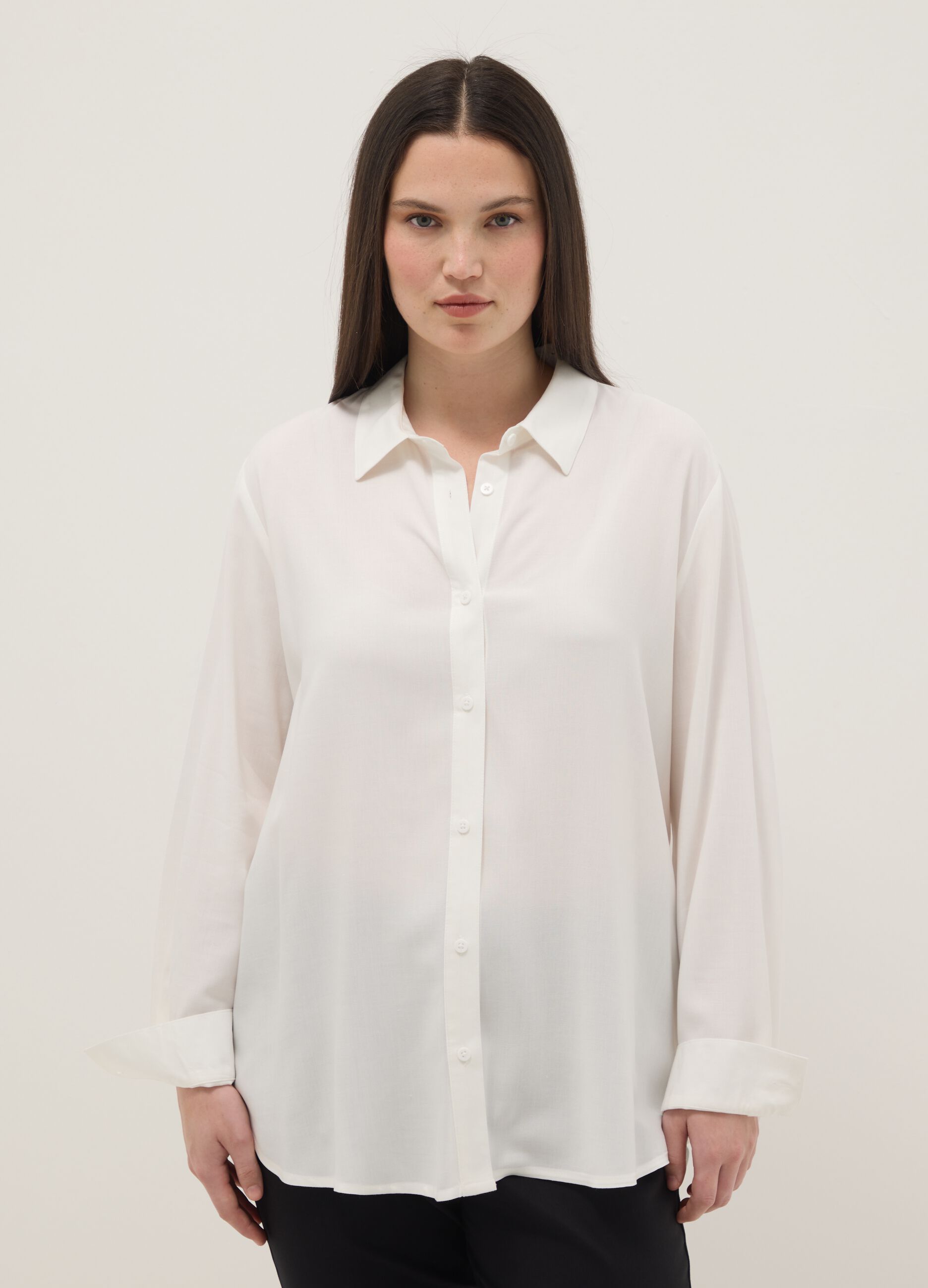 White Pure Viscose Shirt Regular Fit