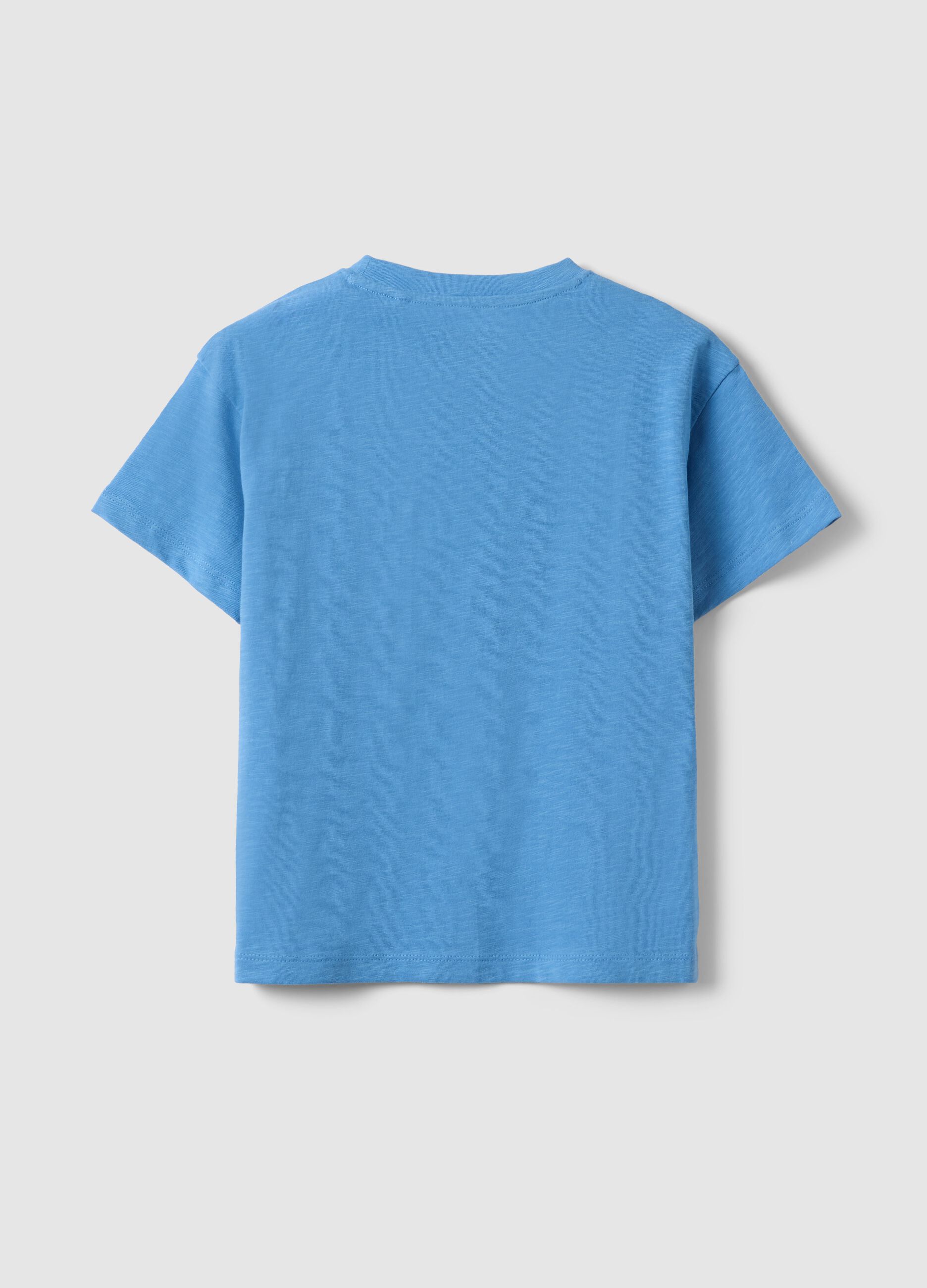 Children's sky blue pure cotton T-shirt, regular fit with pocket
