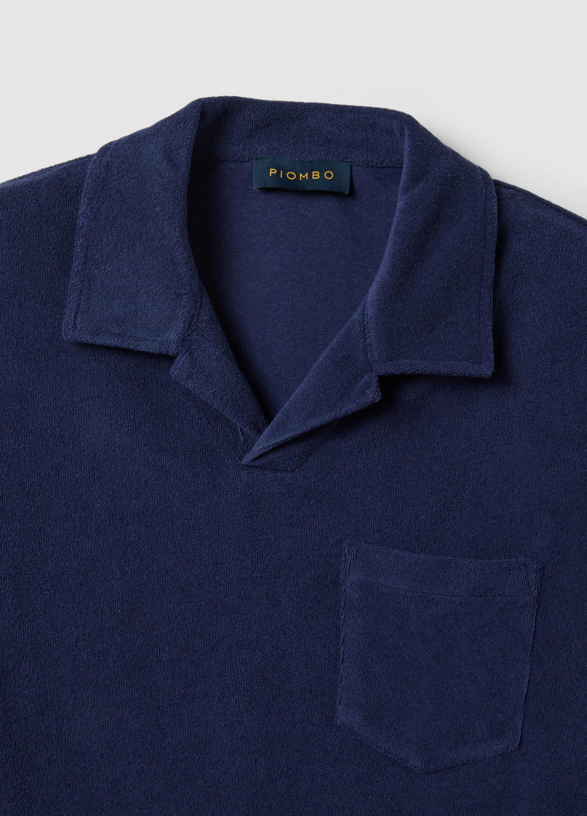 Blue cotton-blend short-sleeve polo shirt, regular fit