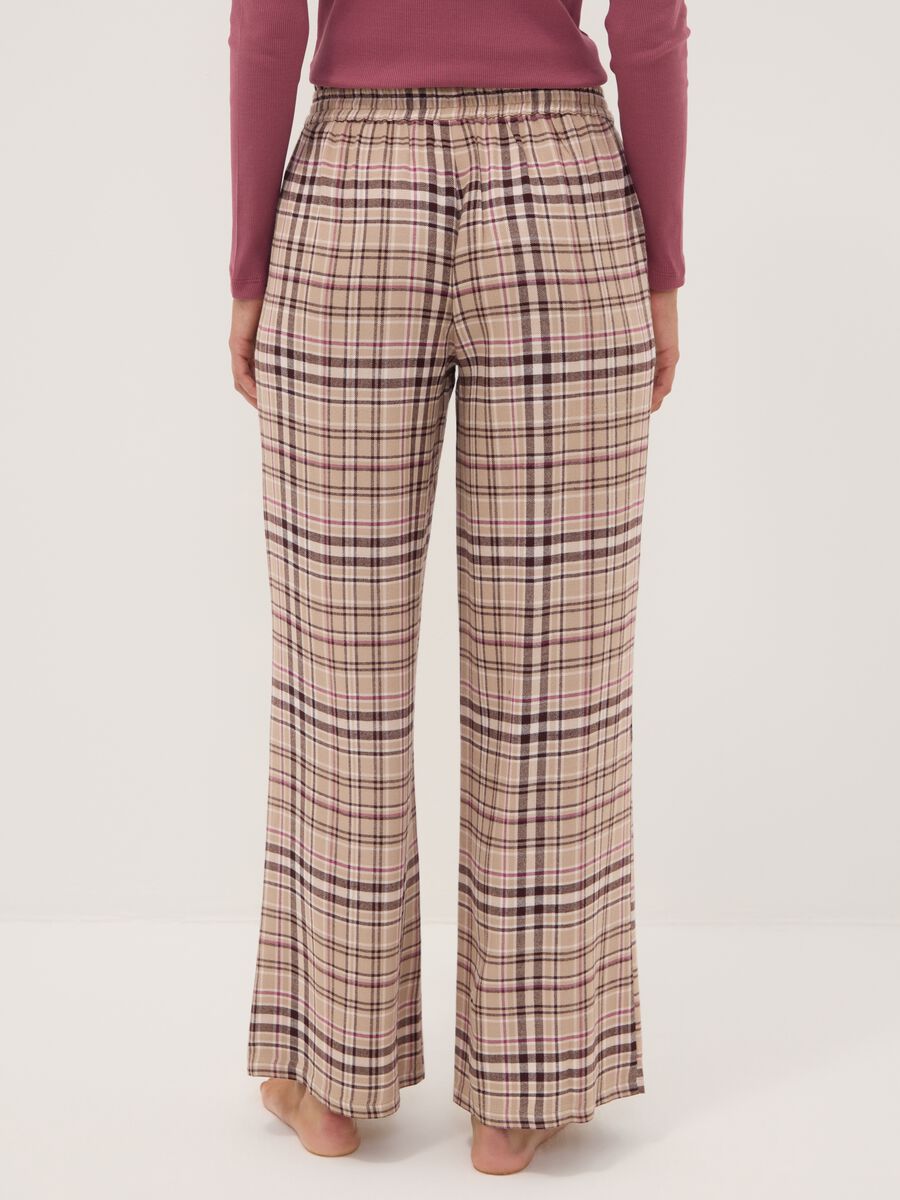 Beige pure viscose checked pyjama trousers_2