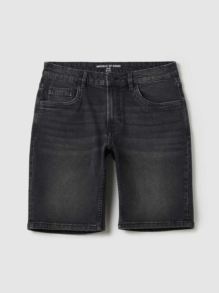 Men's Slim Fit Black Denim Bermuda Shorts_0
