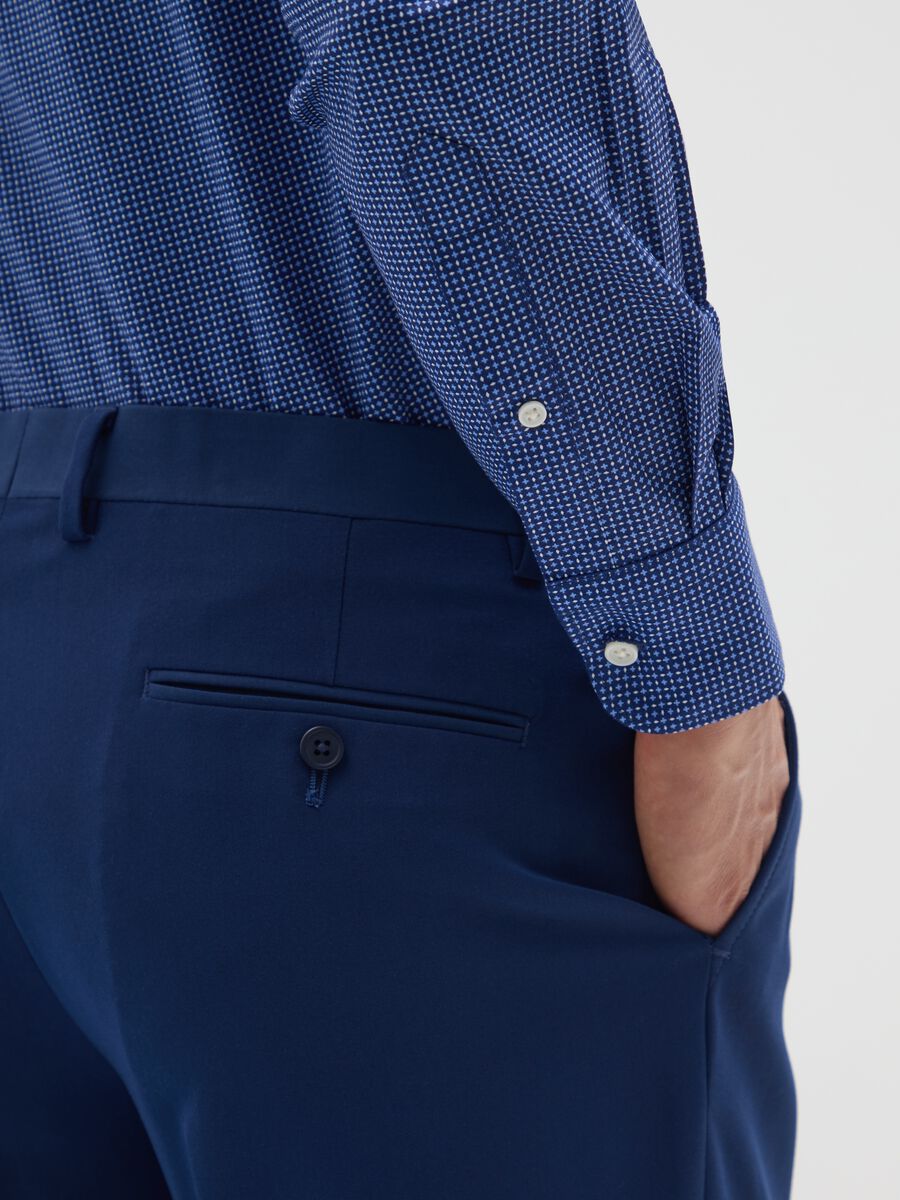 Blue Poplin Stretch Cotton Blend Shirt_3