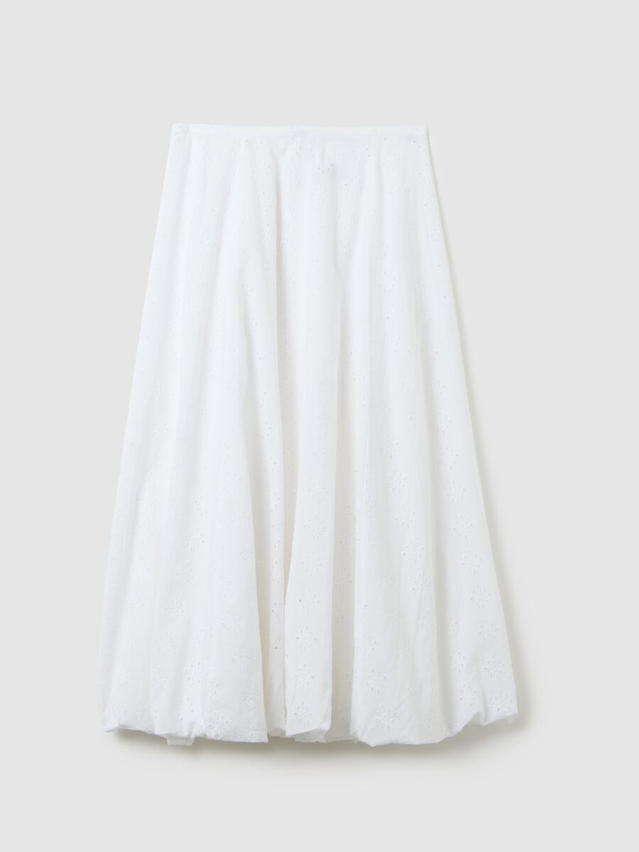 Women's long white cotton skirt with regular fit and perforated design_4