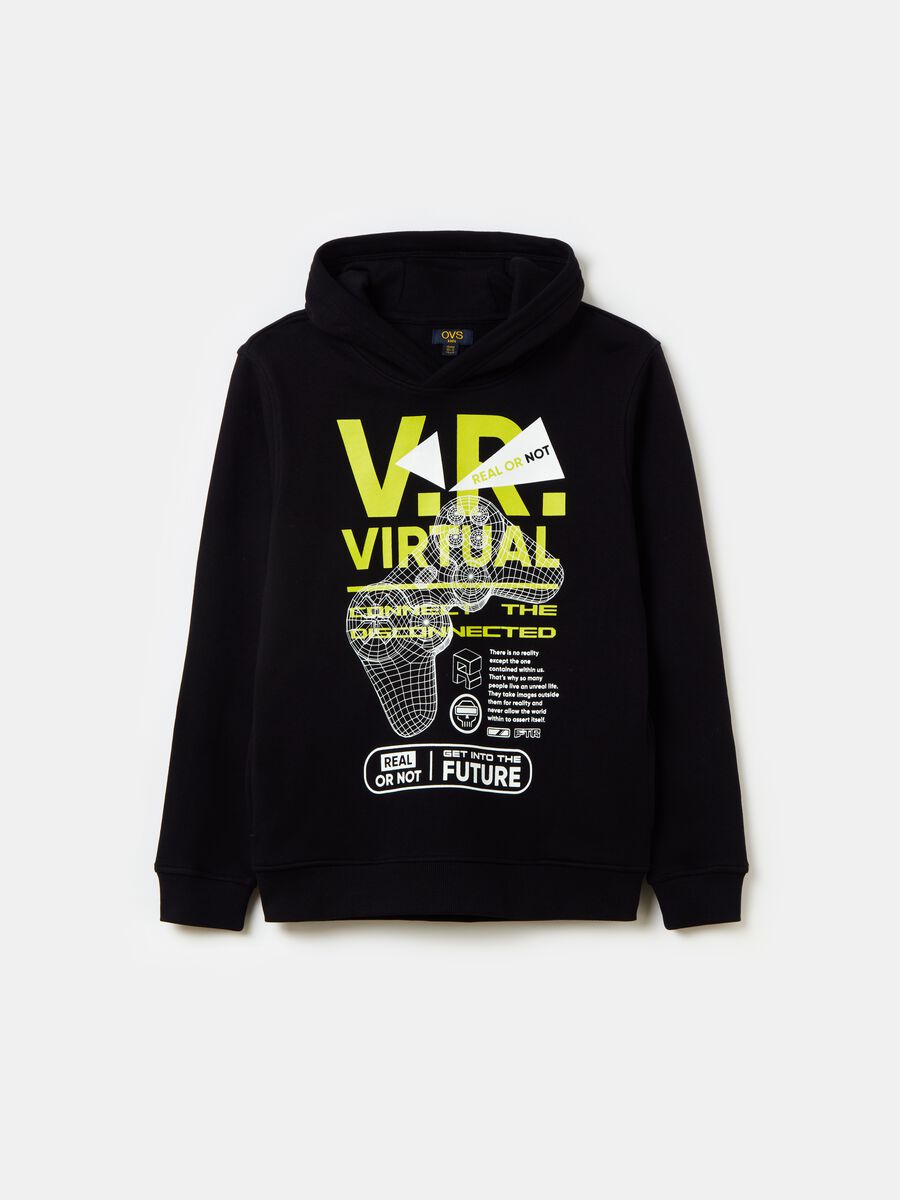 Sweatshirt with hood and virtual reality print_0