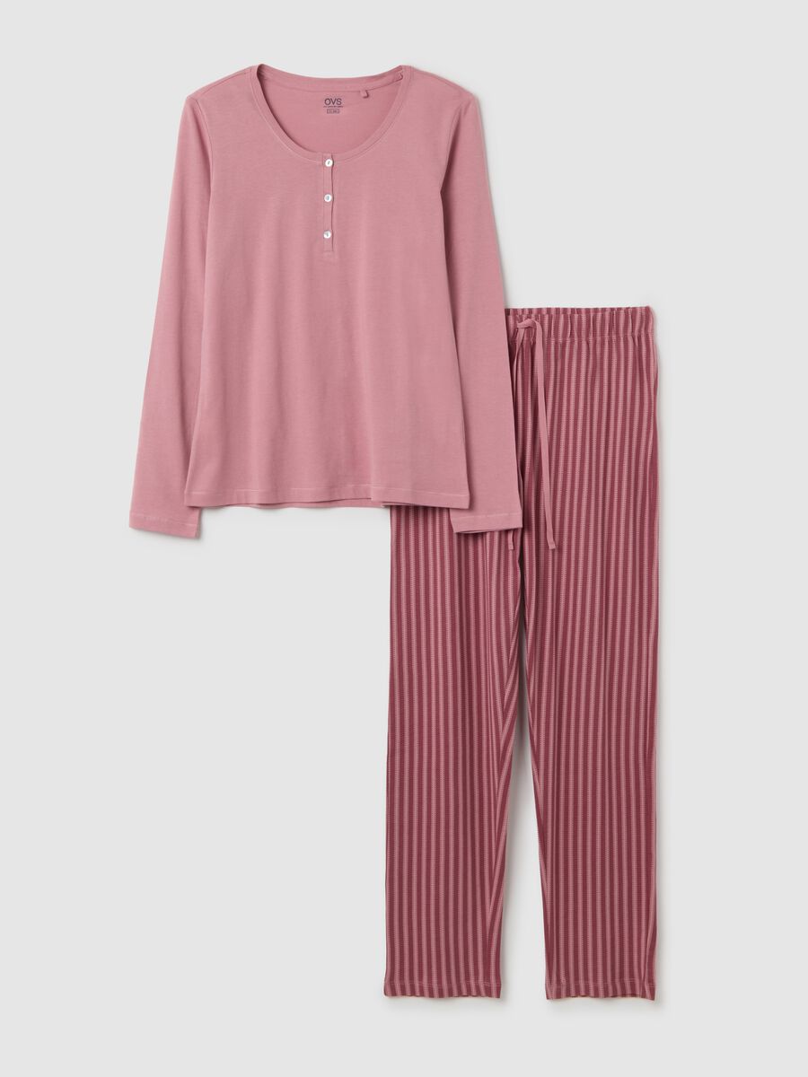 Set pigiama lungo rosa in puro cotone_4