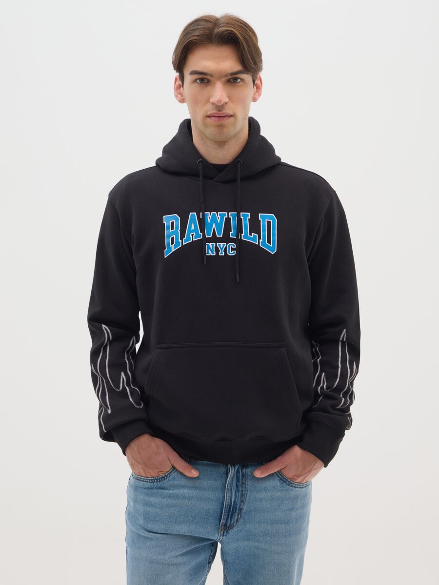 Regular fit black cotton blend hoodie_0