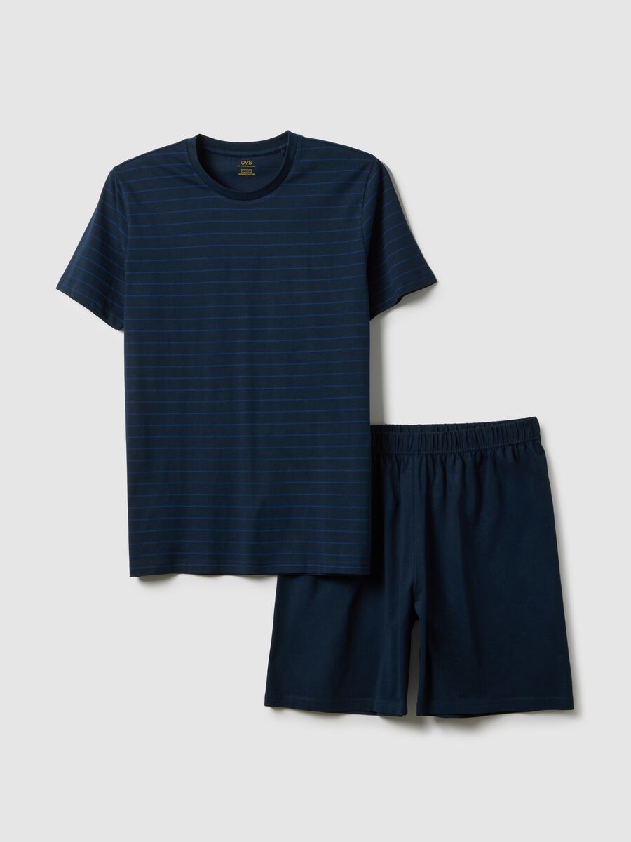 Short pyjamas in pure blue cotton, regular fit_4