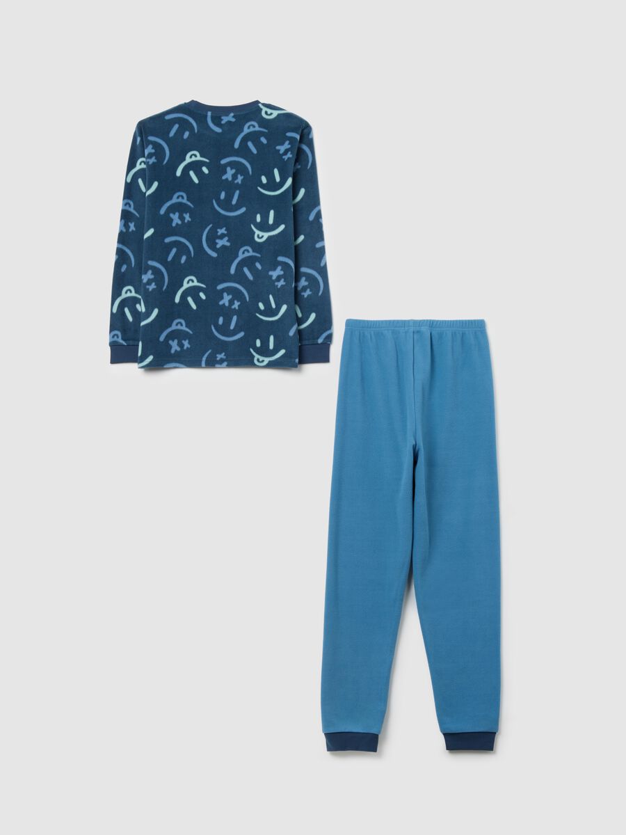 Pigiama blu da ragazzo in pile regular fit con stampe_1