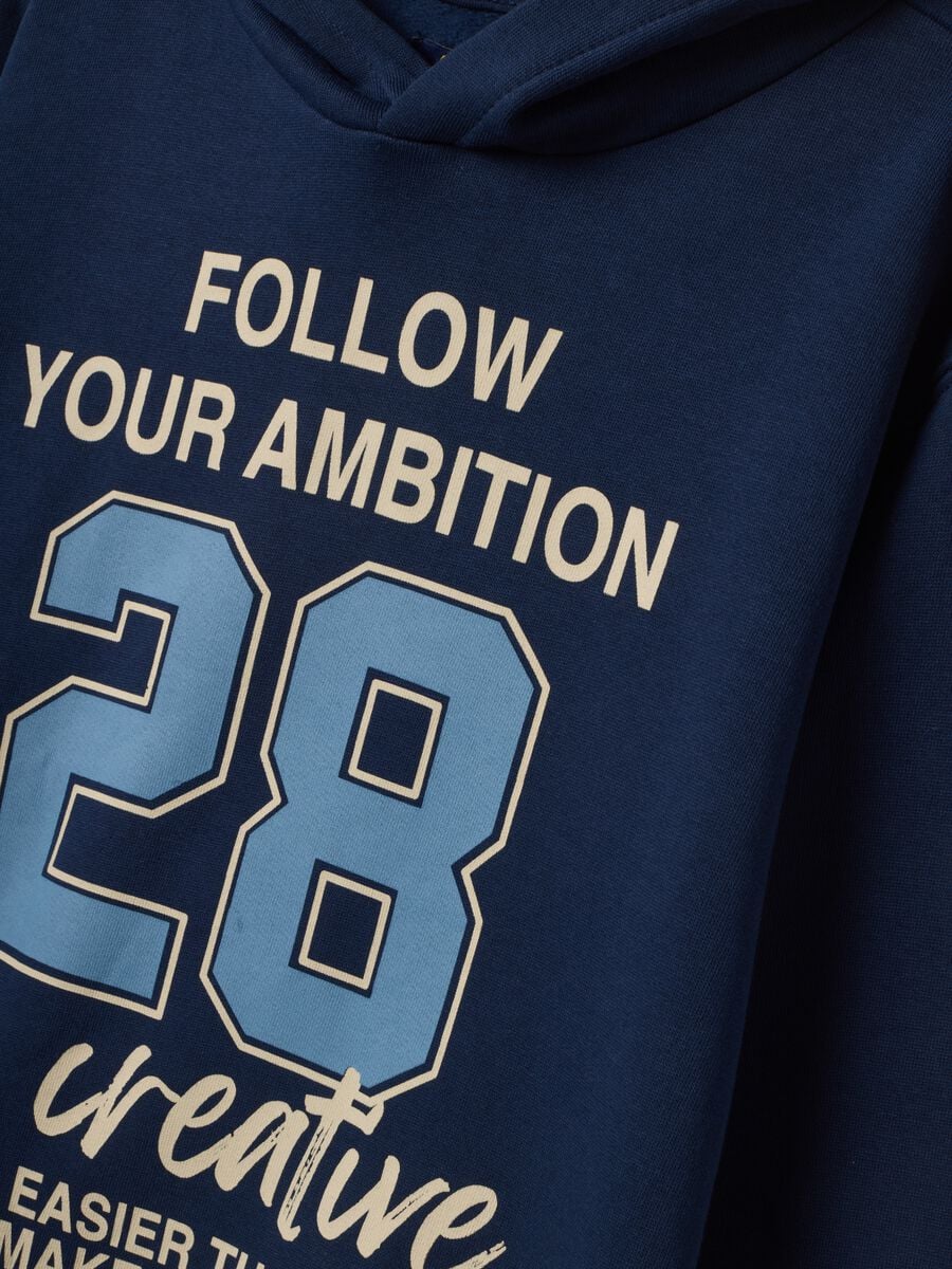 Blue pure cotton hoodie sweatshirt with crew neck_2