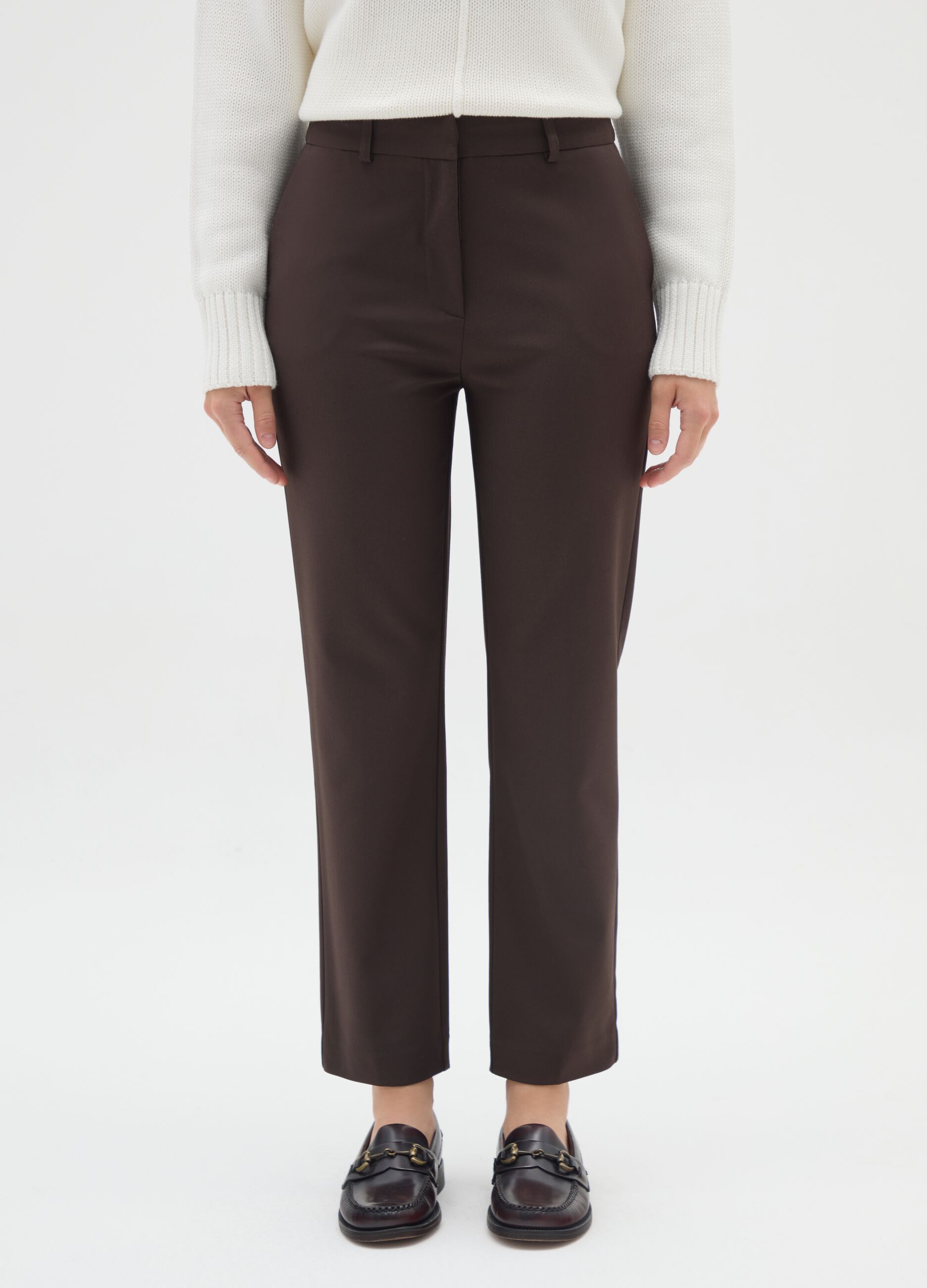 Brown slim fit cotton blend trousers