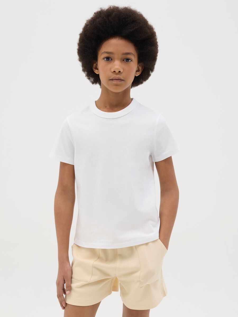 White short-sleeve pure cotton T-shirt for girls_0