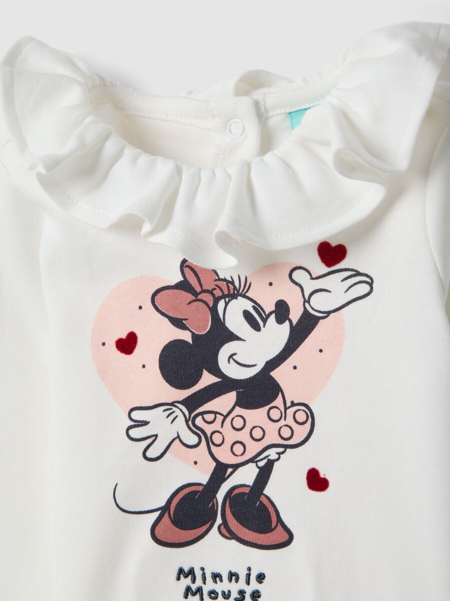 Maglia in puro cotone bianco da neonata con Minnie e collo arricciato_2