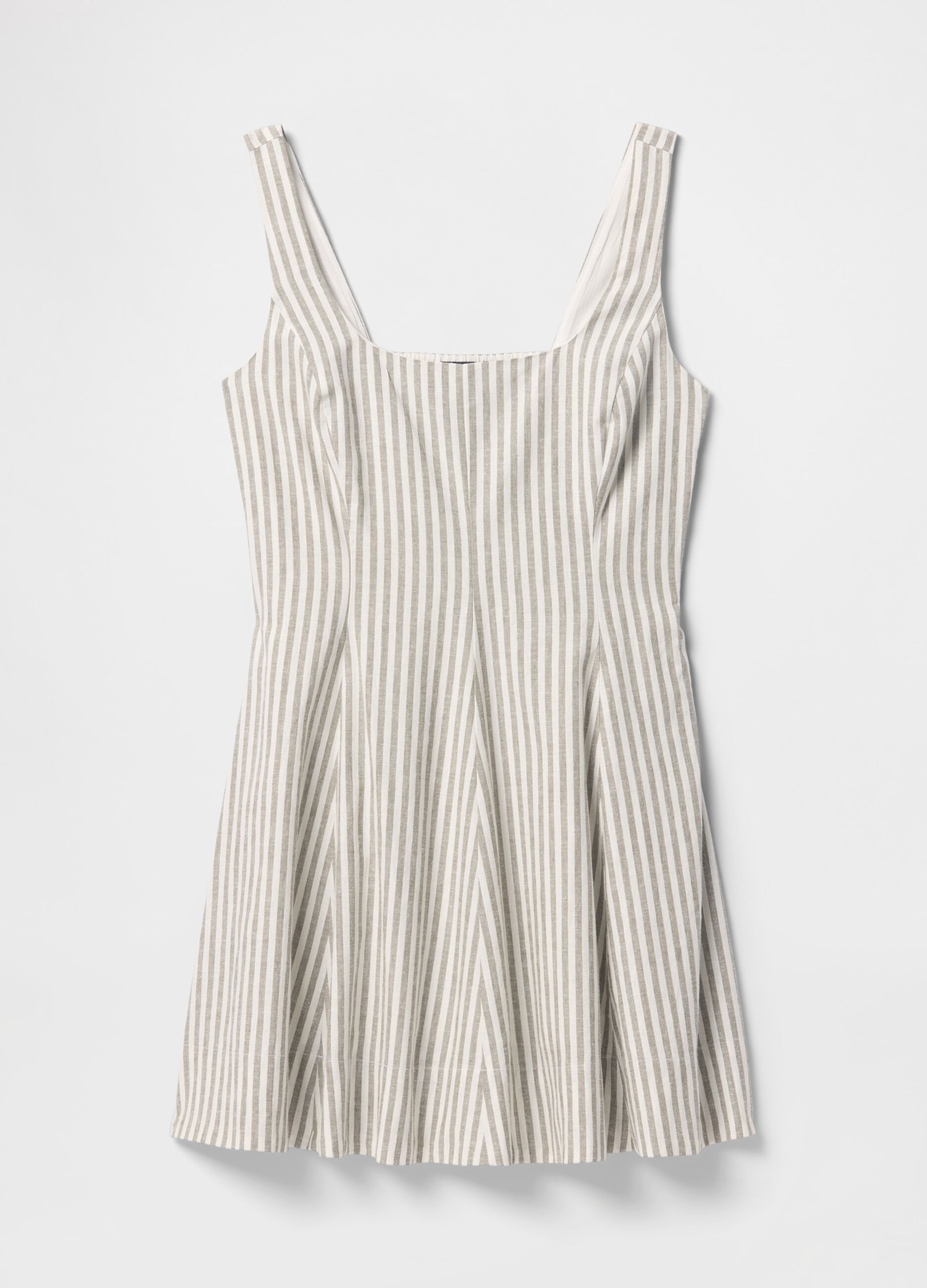 White and grey striped dress in linen and viscose