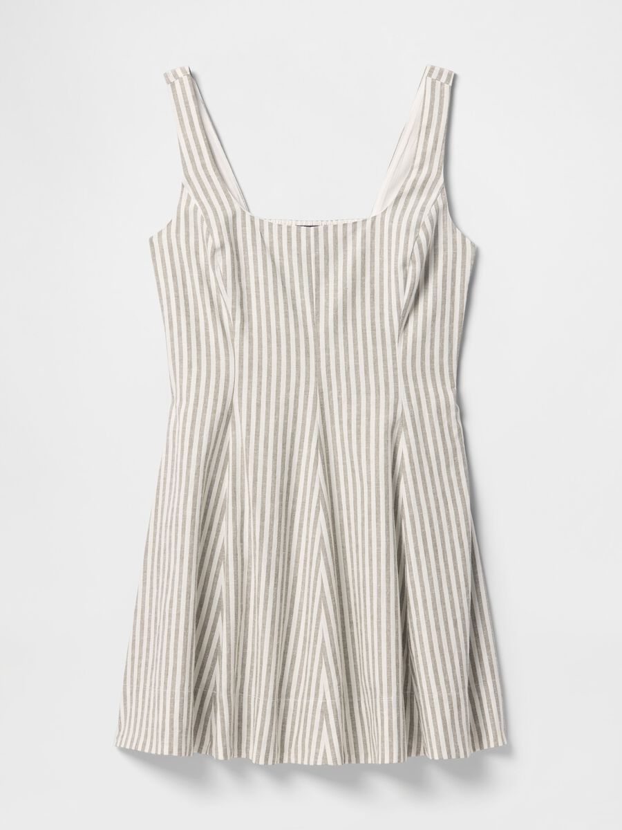 White and grey striped dress in linen and viscose_5