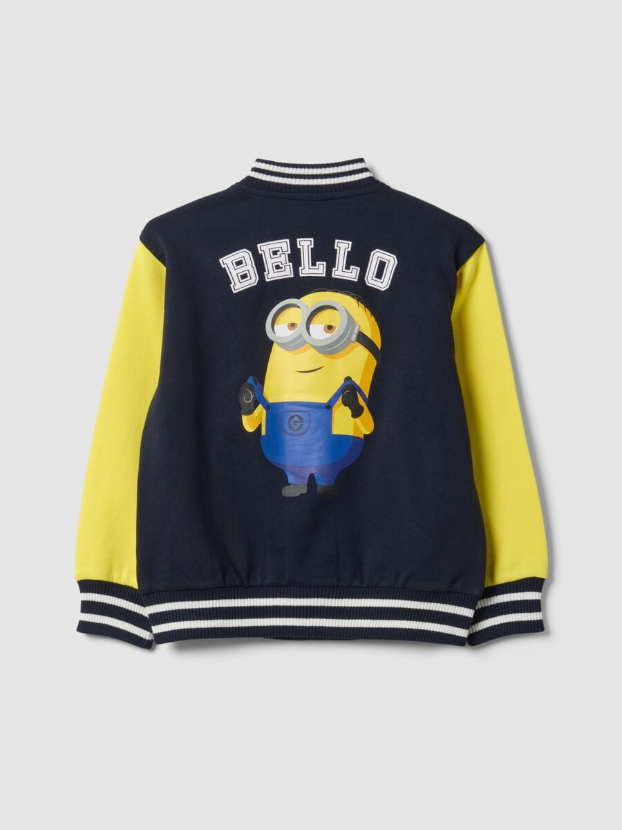 Felpa college blu girocollo in misto cotone con stampa Minions per bambino_1