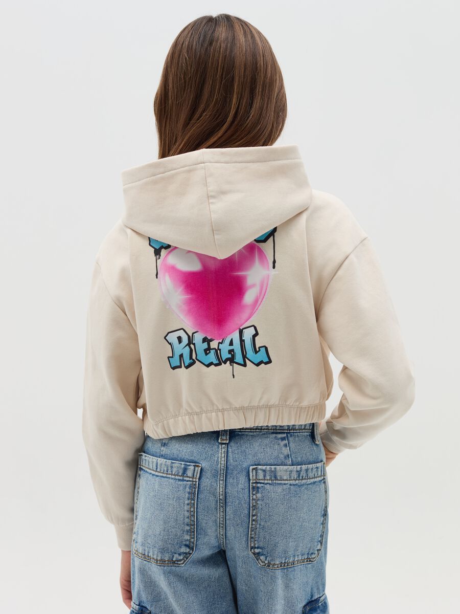 Cropped full-zip sweatshirt with hood and print_1