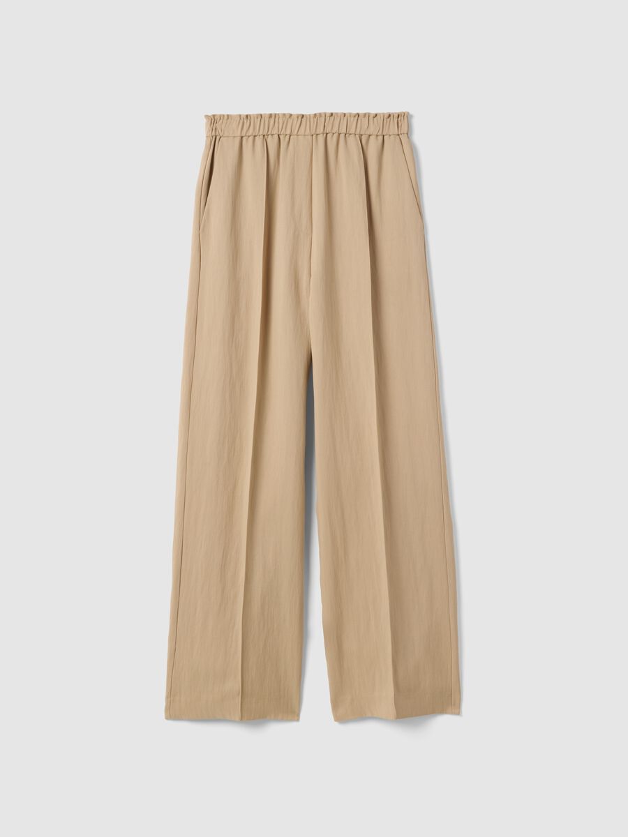 Beige wide leg jogger trousers in Lyocell and viscose blend_4
