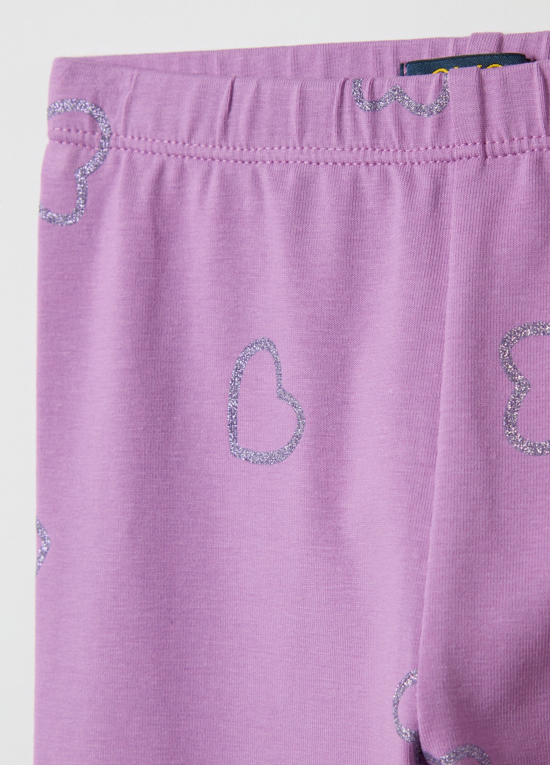 Stretch cotton leggings with glitter print
