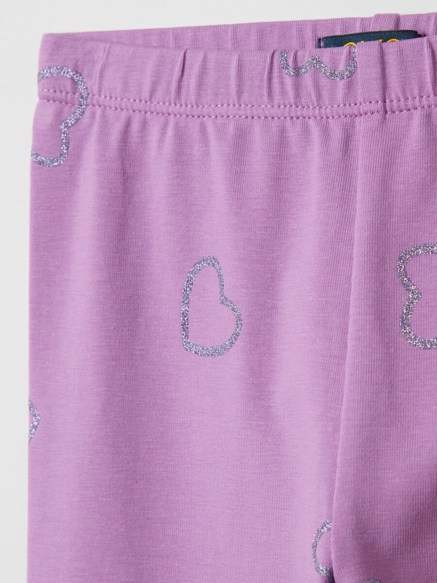Stretch cotton leggings with glitter print_2