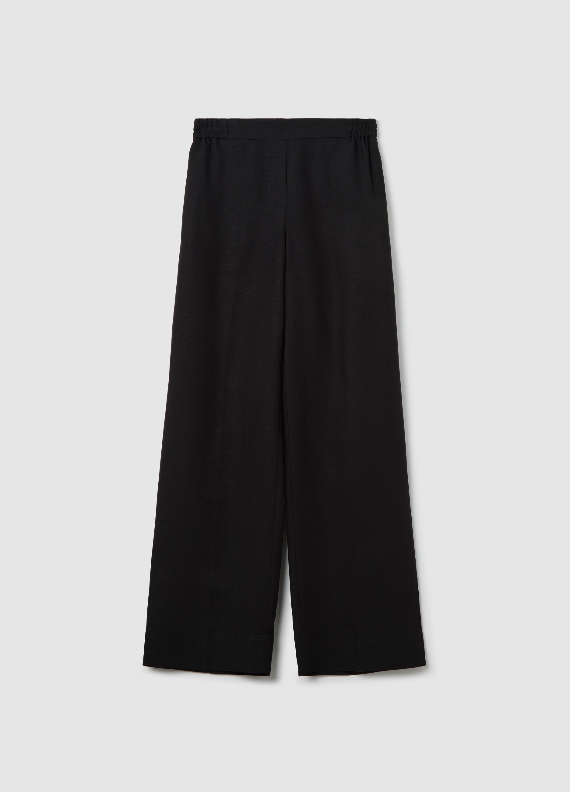 Black pull-on trousers in linen and viscose