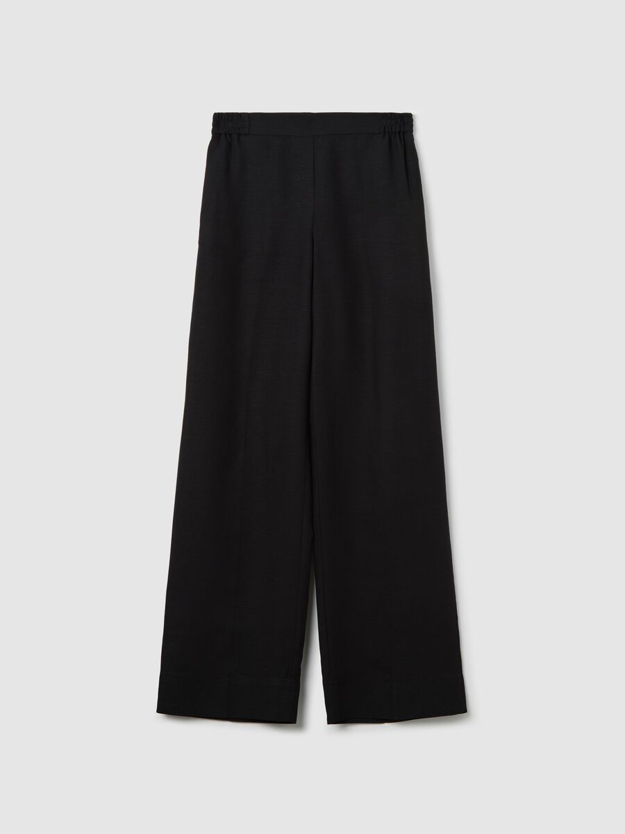 Black pull-on trousers in linen and viscose_4