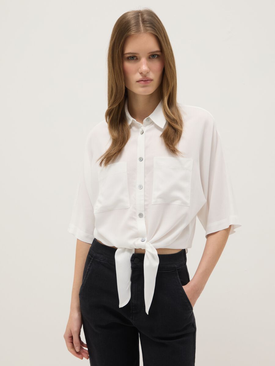 White pure viscose regular fit shirt_0