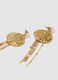 Gold shell-shaped earrings with dangling chains_1