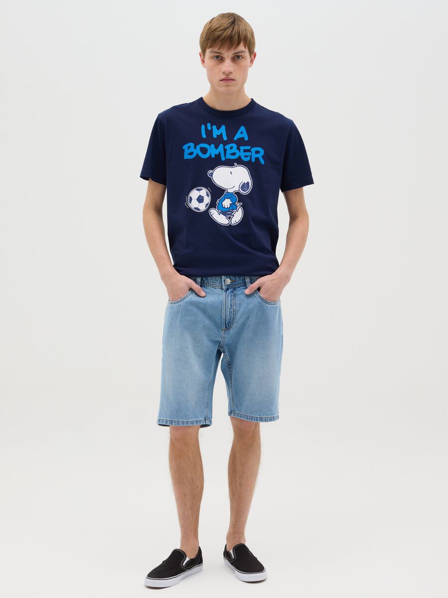 Blue T-shirt with Snoopy footballer print_1