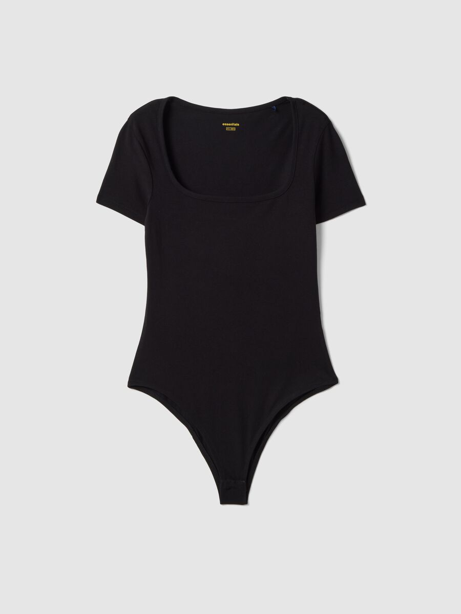Regular fit black stretch cotton bodysuit with square neckline_4