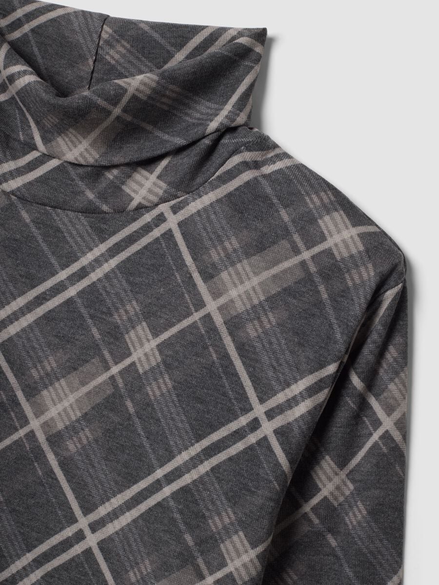 Grey lyocell-blend jumper with check roll neck, regular fit_1