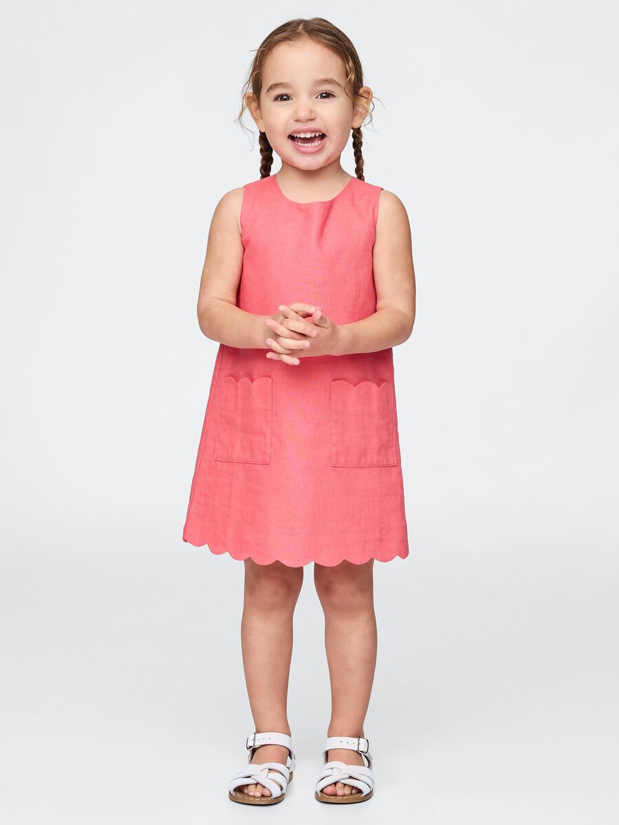 Pink Sleeveless Dress with Scalloped Hem_0
