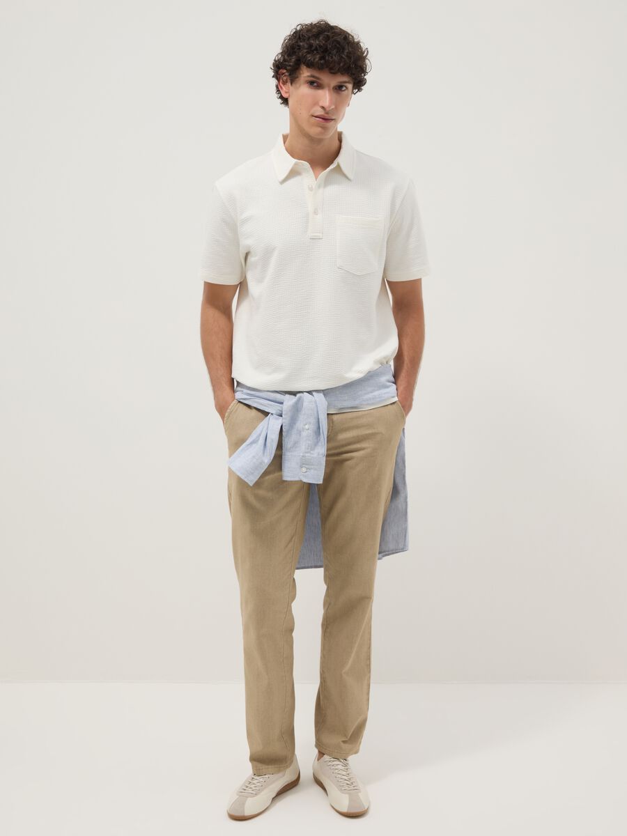 Pantaloni chino beige in misto lino e cotone regular fit_0
