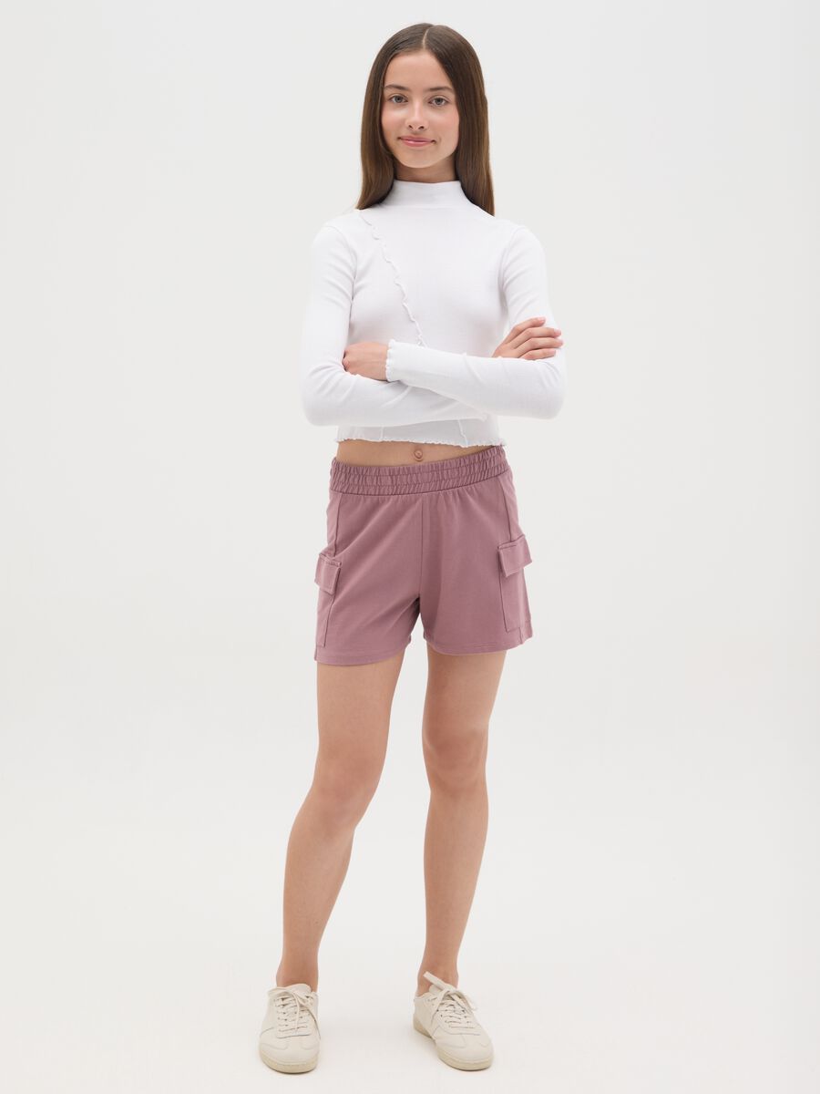 Pink cargo shorts in fleece with elasticated waist_0