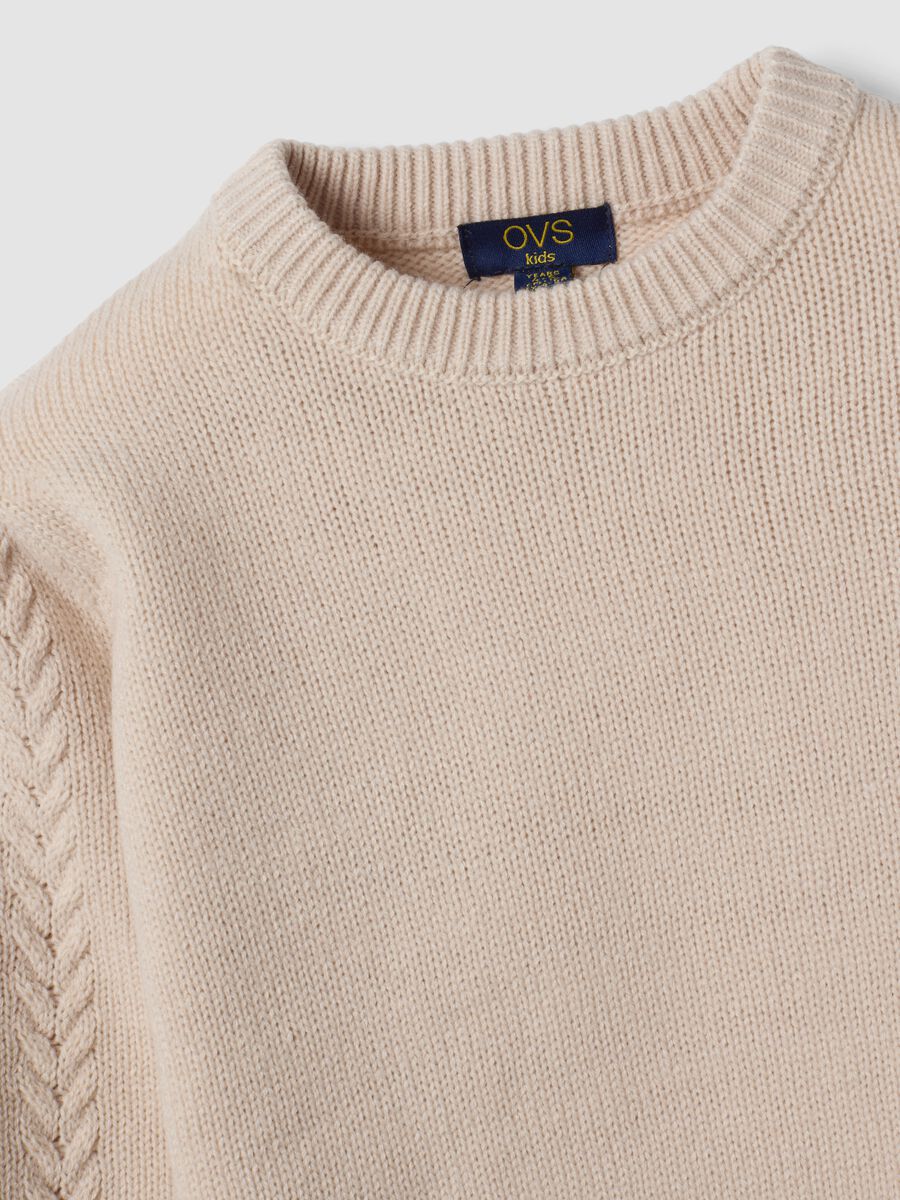 Maglia beige girocollo con maniche a sbuffo regular fit_2