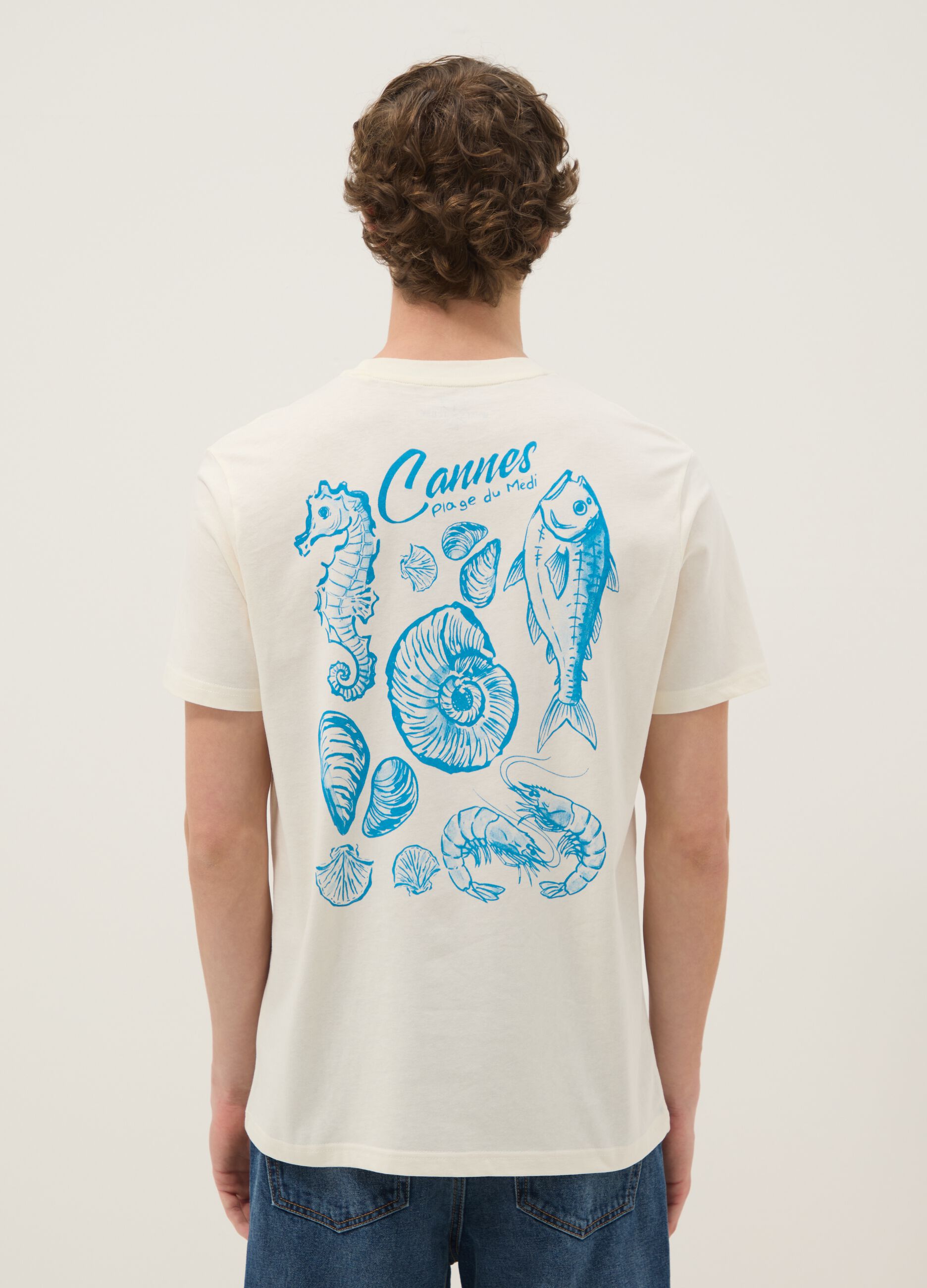 White pure cotton T-shirt with print