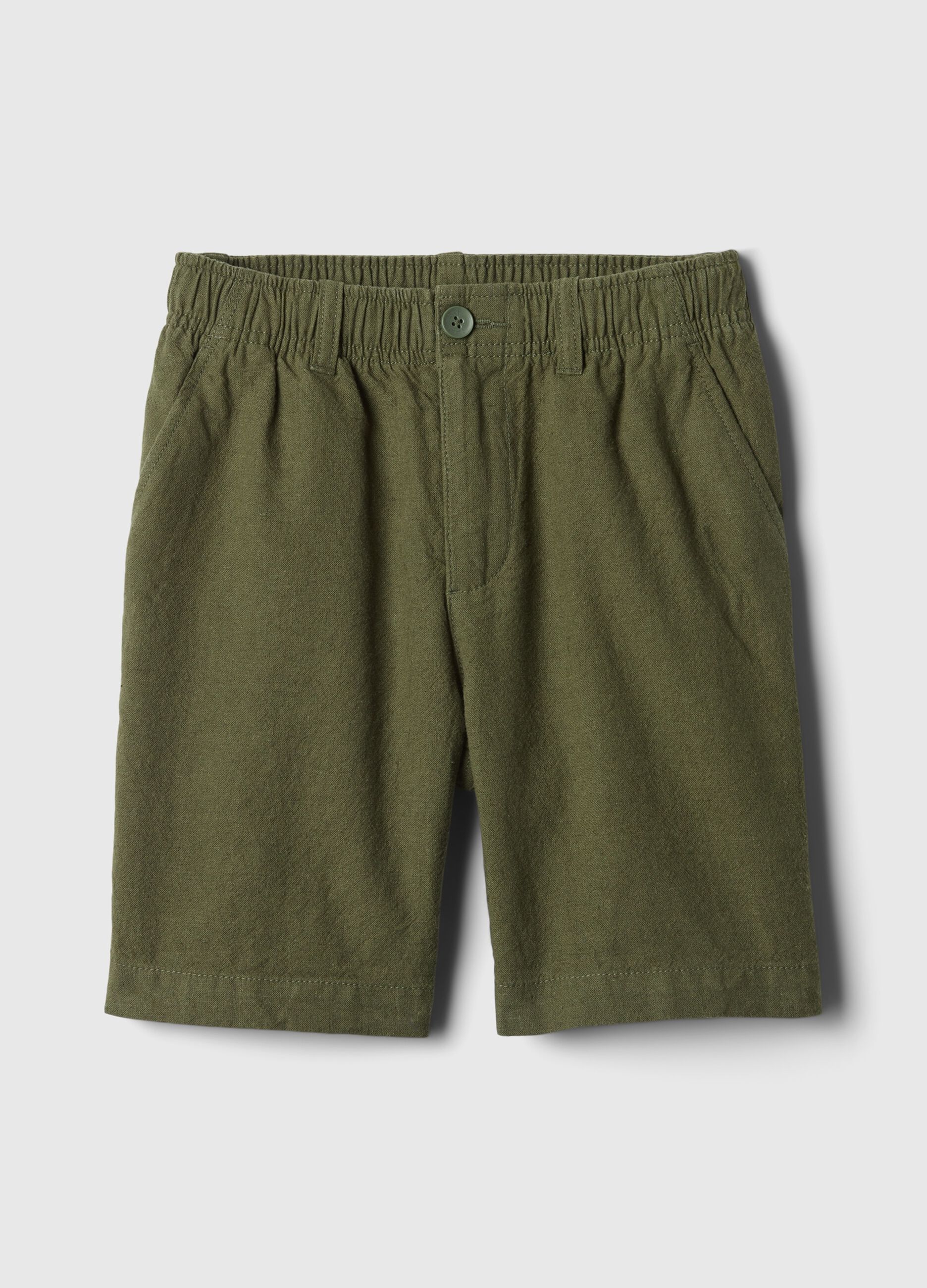 Linen and viscose Bermuda shorts with stretch waist