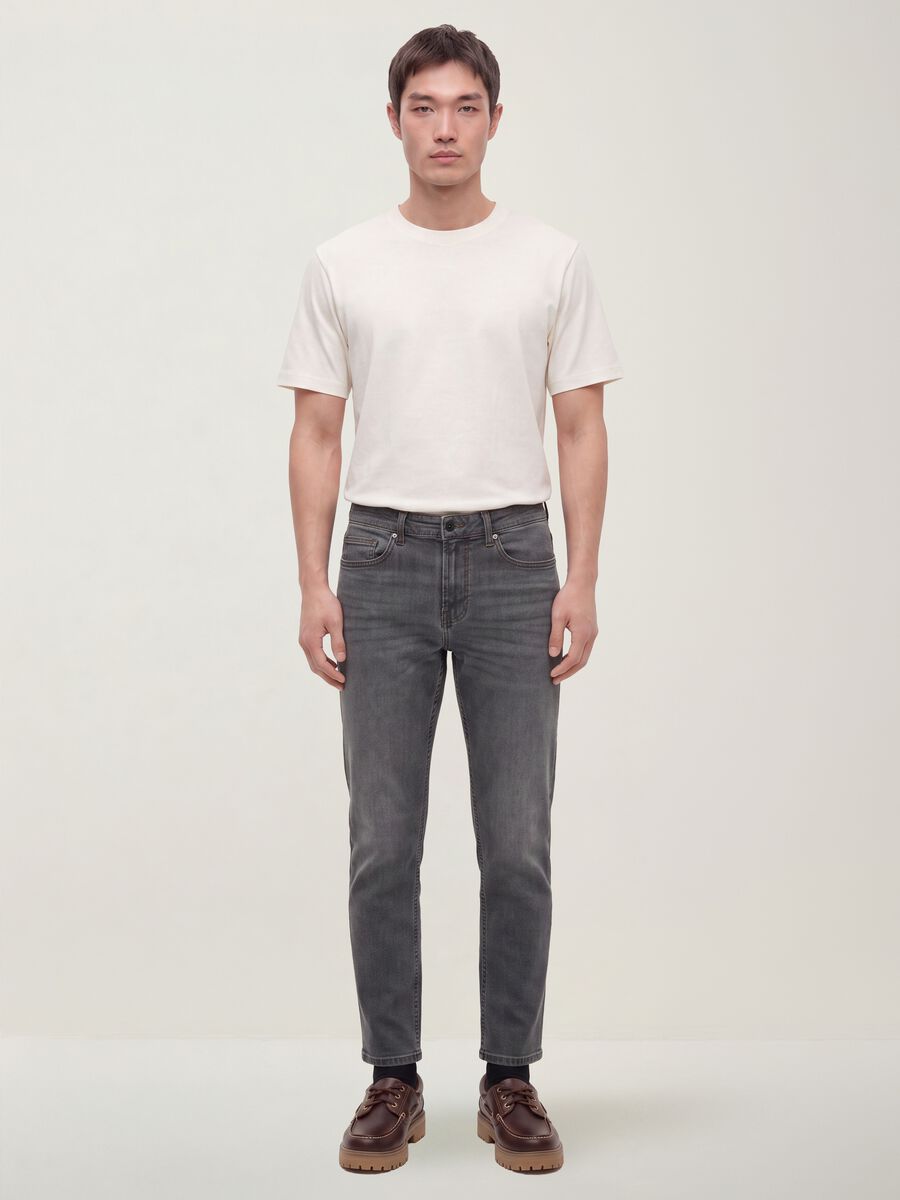 Grey slim-fit stretch cotton jeans_0