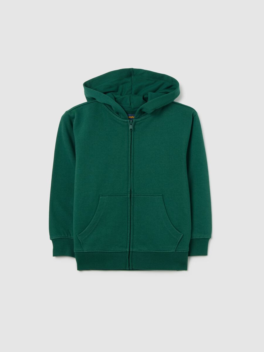Felpa da bambino in puro cotone verde over fit con zip e cappuccio_0