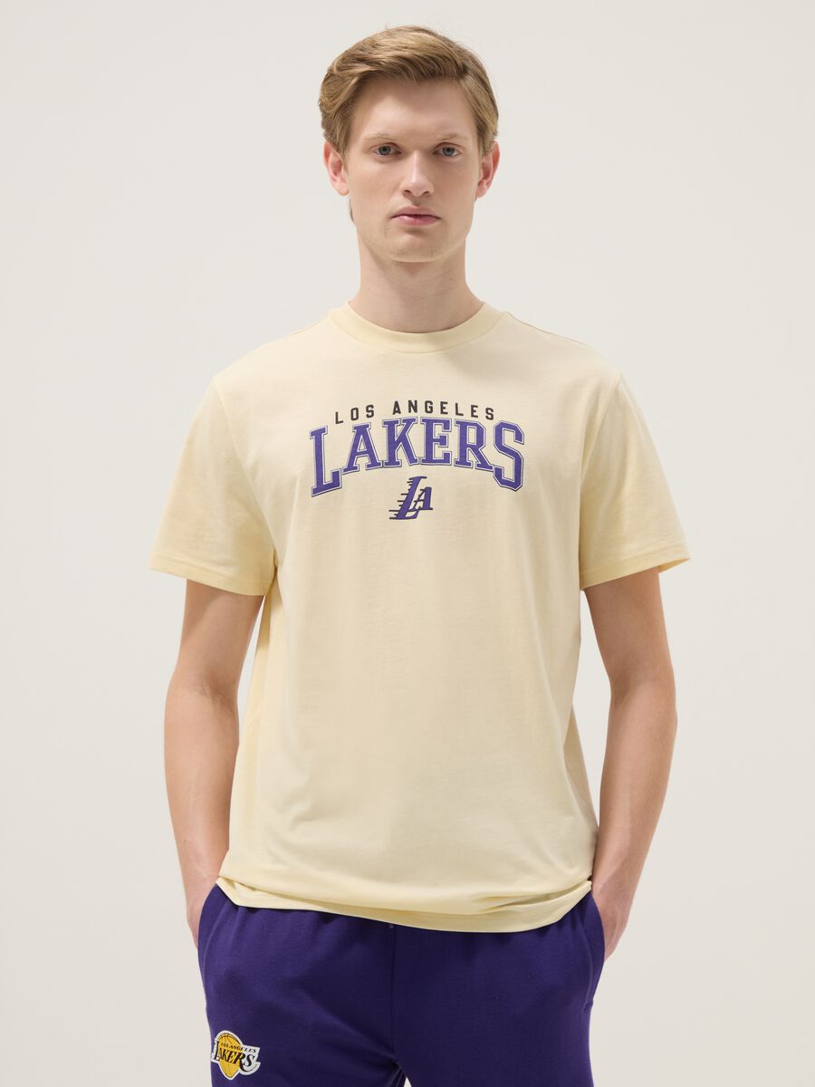 Yellow pure cotton regular fit T-shirt with Lakers print_0