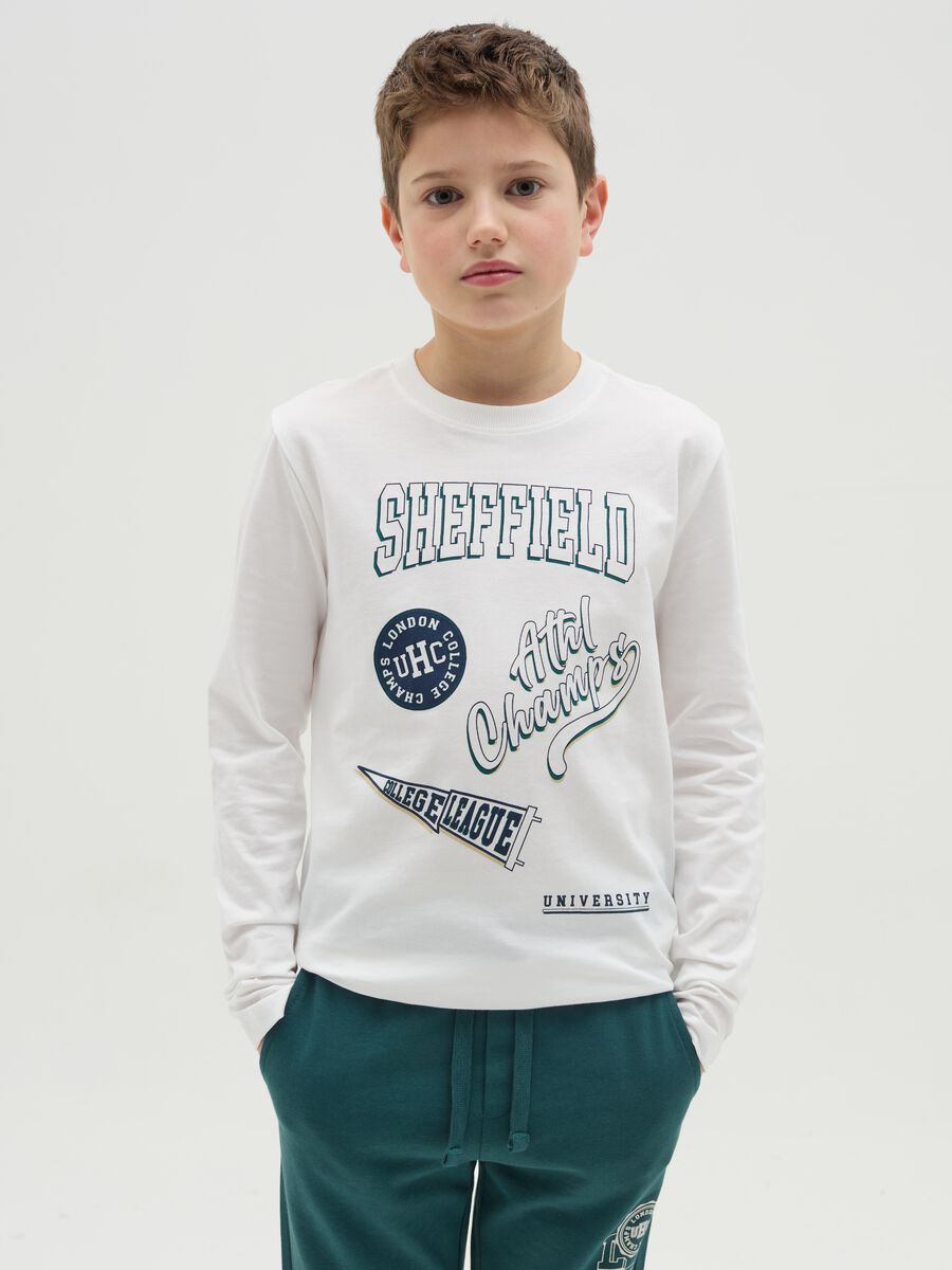 T-shirt a maniche lunghe in cotone con stampa _0