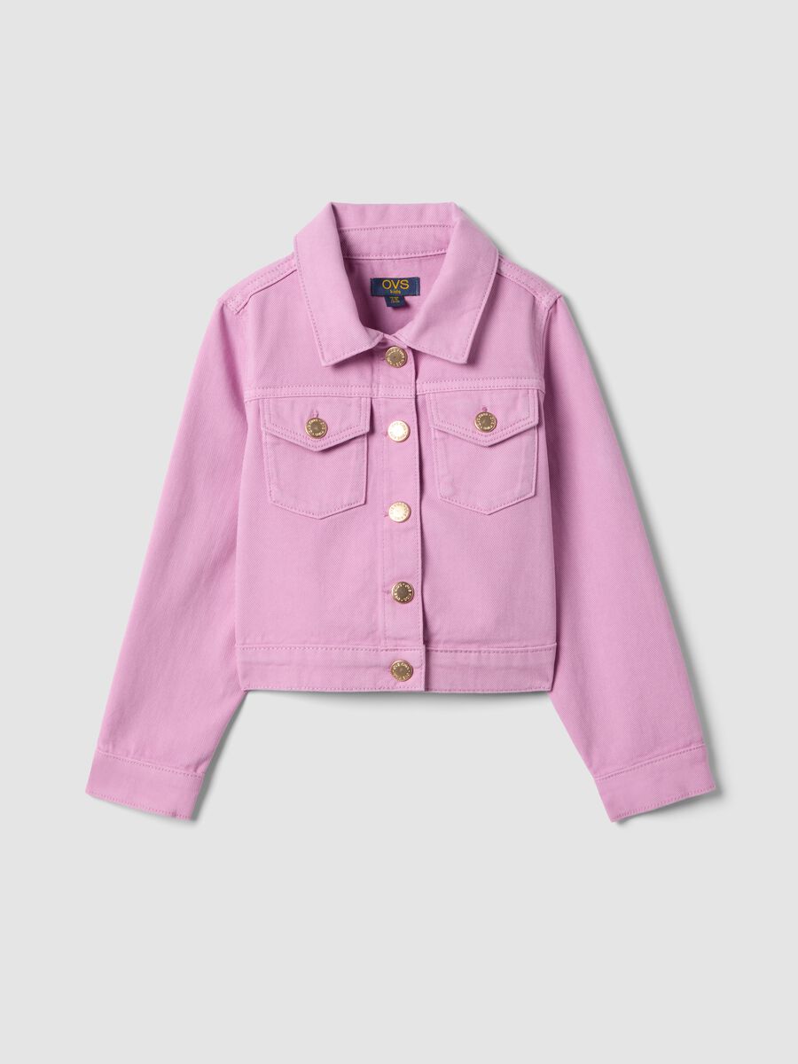 Girl's regular fit pink denim cotton jacket with pockets_0