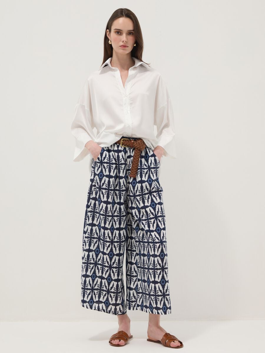 Pantaloni bianchi in pura viscosa con fantasia regular fit_1