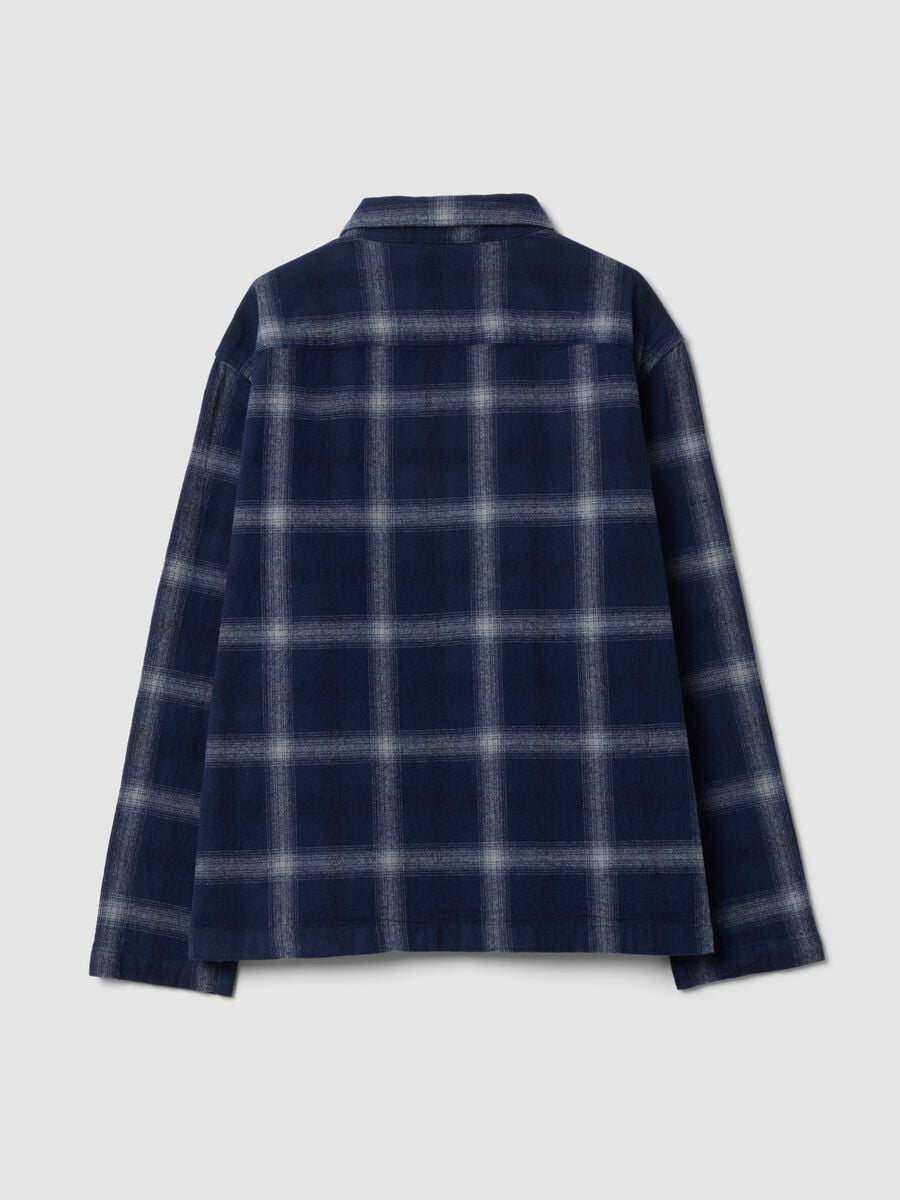 Camicia cropped blu in puro cotone a quadri con zip over fit_6