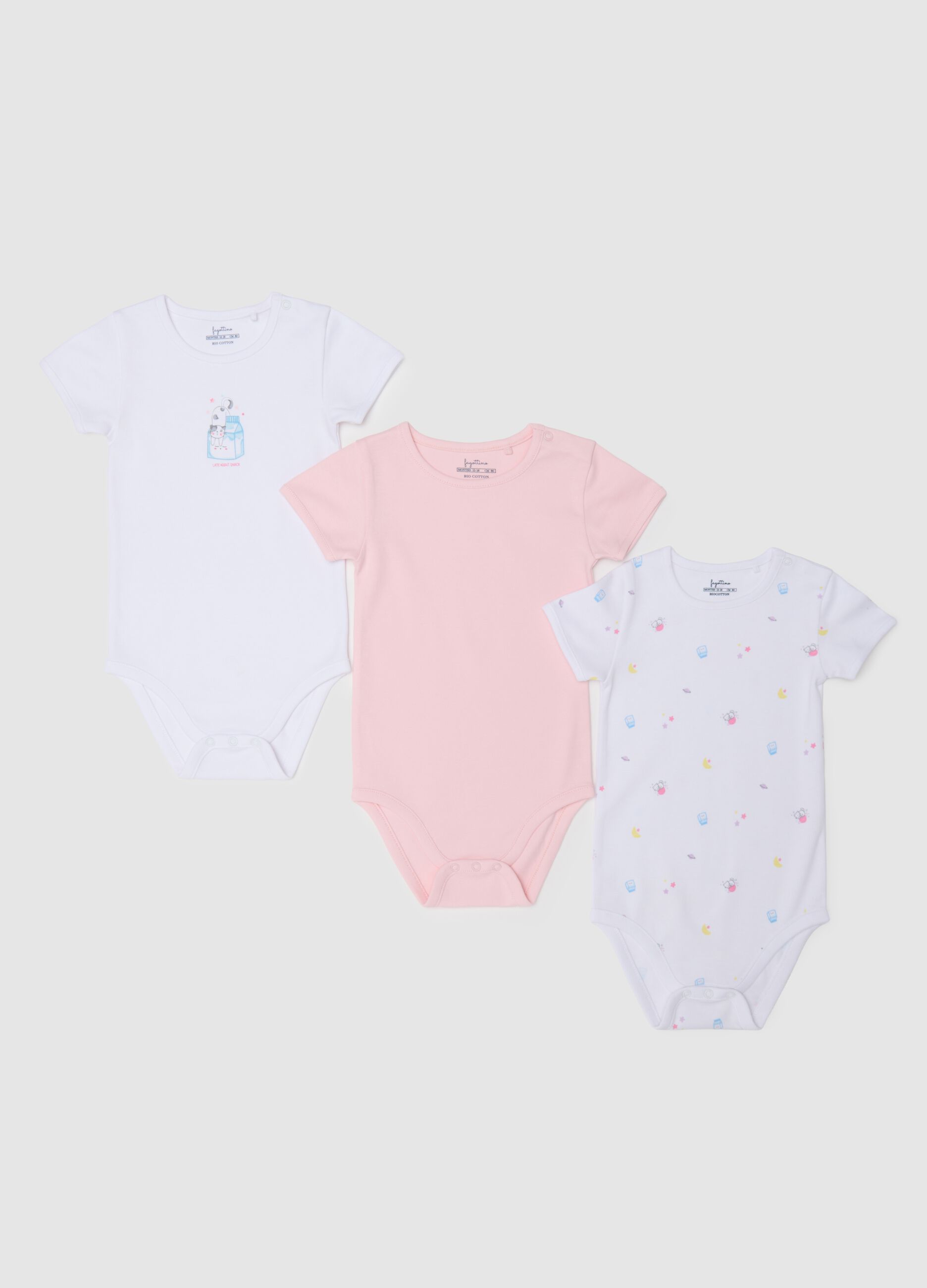 Tripack of girls' bodysuits in pure multicolour cotton
