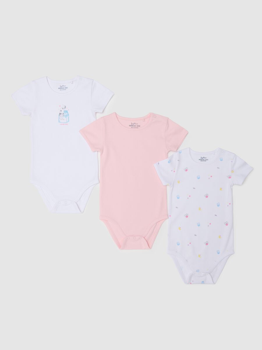 Tripack of girls' bodysuits in pure multicolour cotton_0
