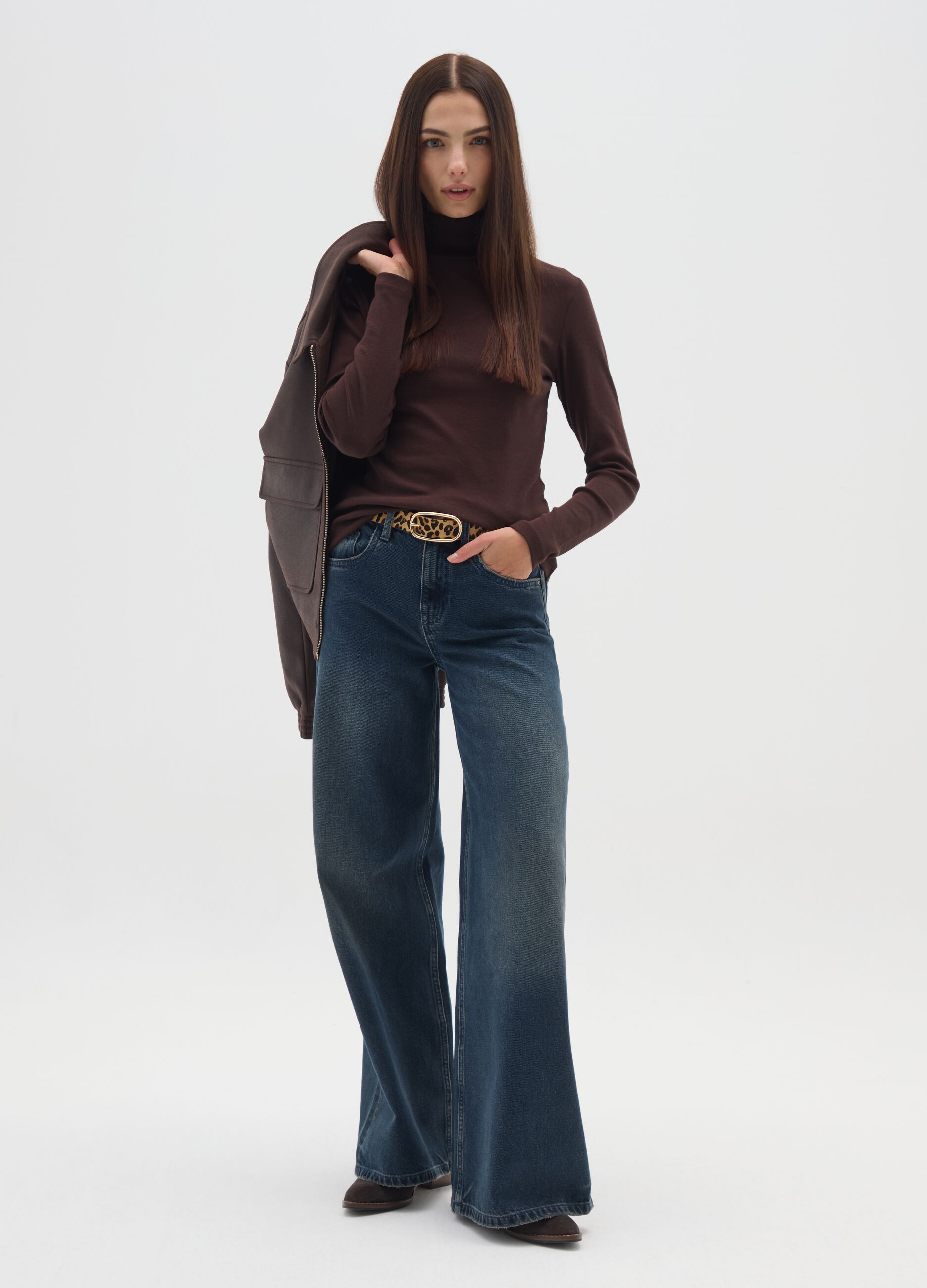 Brown cotton blend turtleneck regular fit