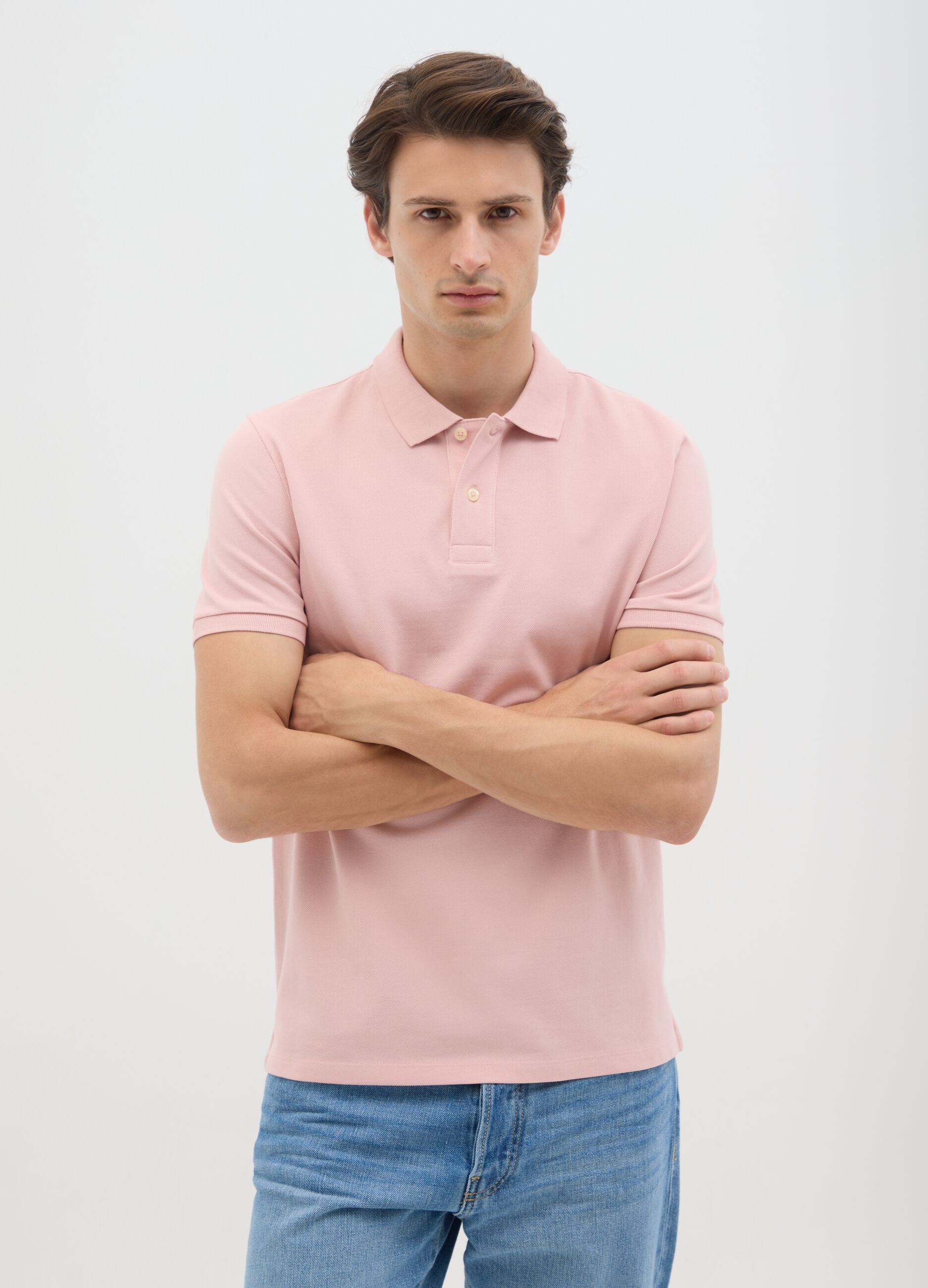 Men's pink pure cotton polo shirt regular fit