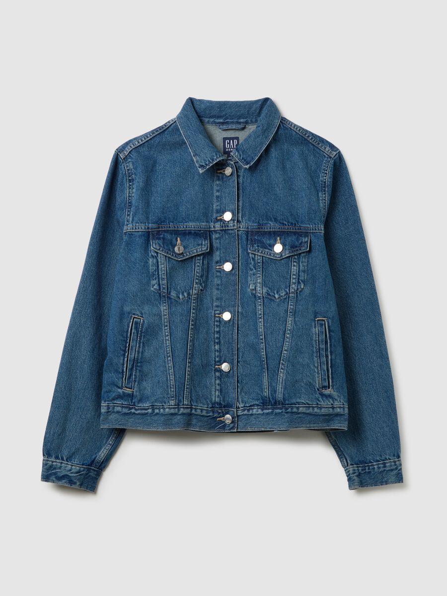 Short jacket in acid wash denim_0
