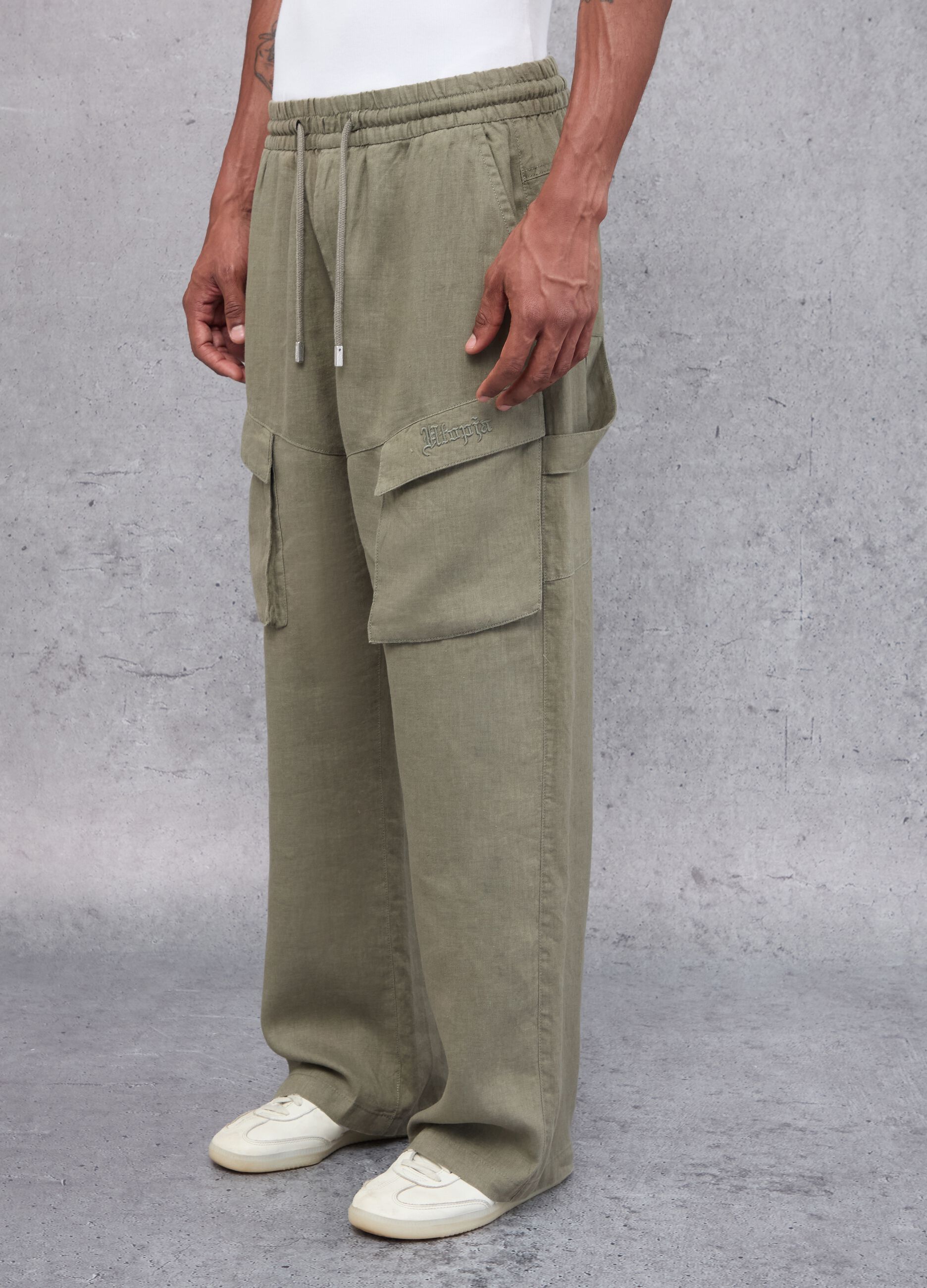 100% Linen Cargo Pants Military Green